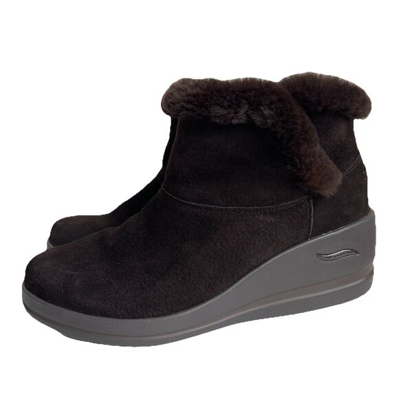 Skechers Arch Fit Brown Suede Comfort Wedge Ankle Boots Slip On Women's Size 11 - Picture 1 of 14